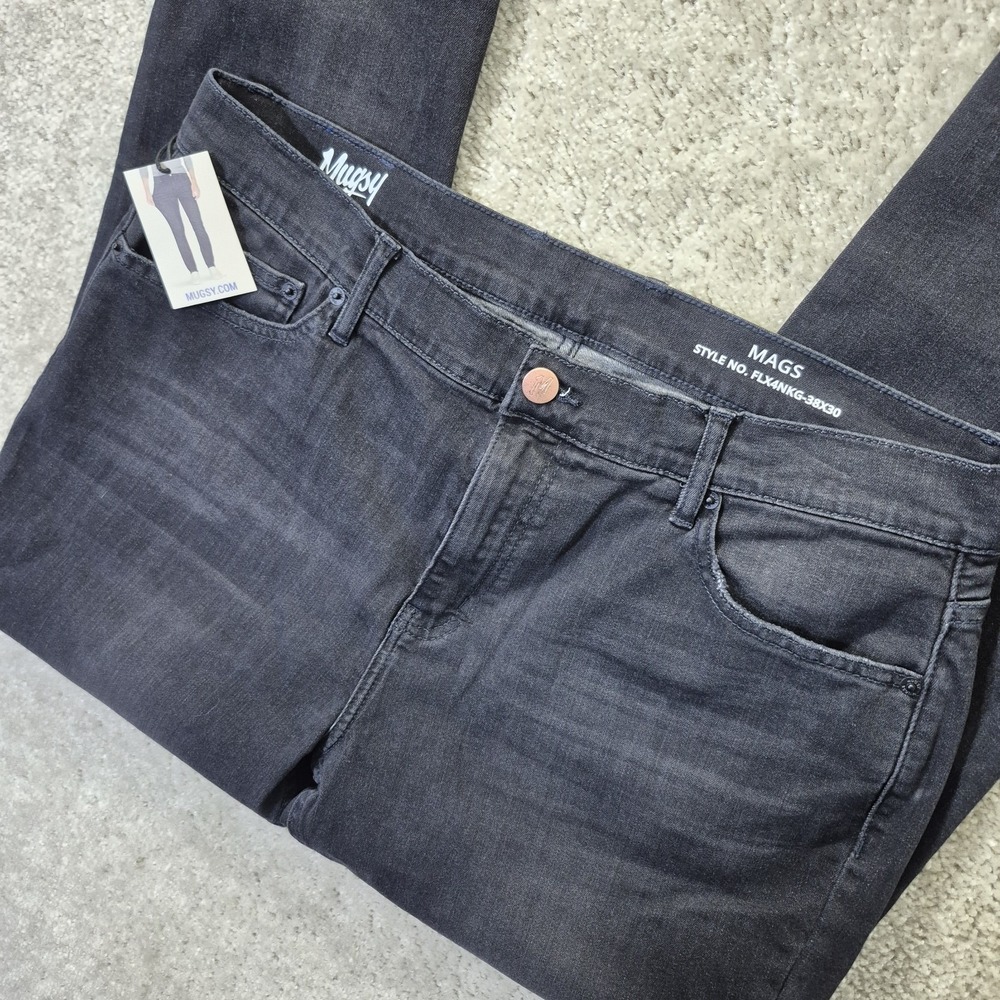 Mugsy Mags Jeans Mens 38X30 Faded Black Slim Straight Stretch Skater Punk 80s